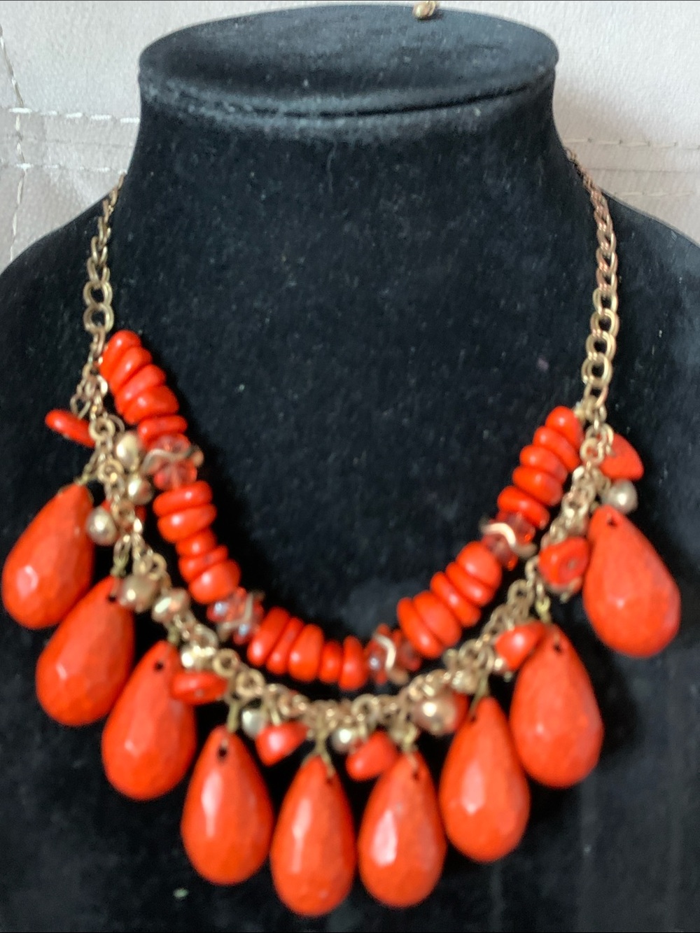 Vintage 70/80s Orange Chunky Teardrop Statement Necklace - Women Jewelry